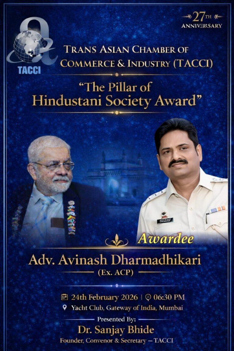 जाने माने पुलिस अधिकारी अविनाश धर्माधिकारी पिलर ऑफ हिन्दुस्तानी सोसाइटी अवॉर्ड से सम्मानित होंगे